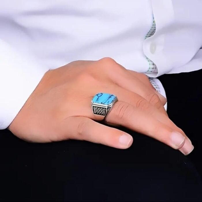 Men's Square Turquoise Ring - Image 2